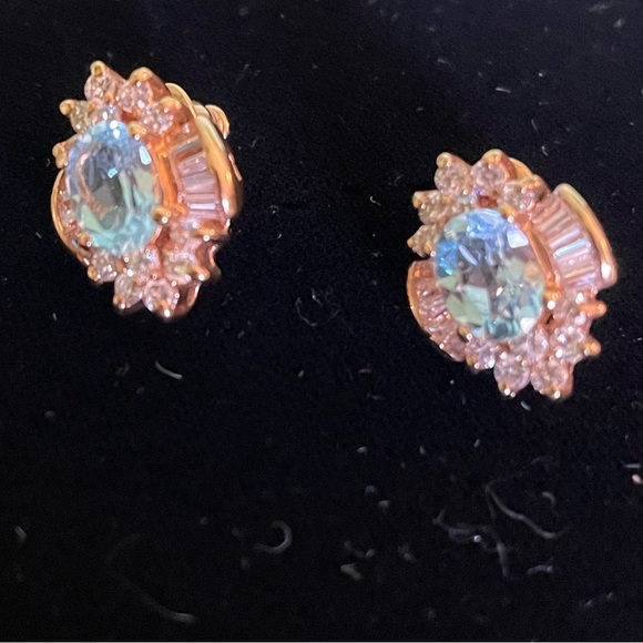 Elegant Gold and Blue Stone Earrings - Picture 5 of 7